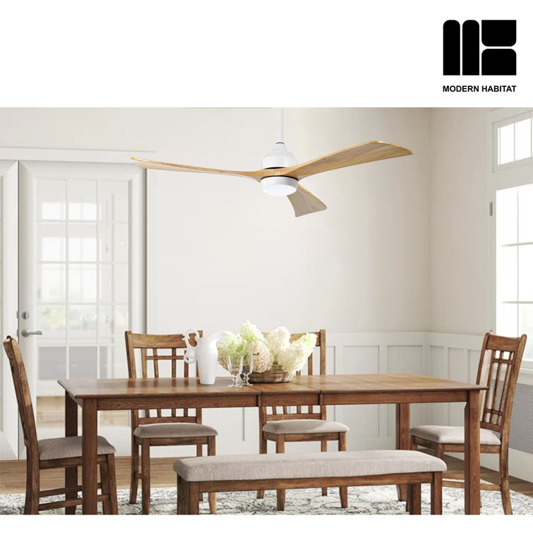 Aura 52" White and Light Oak Ceiling Fan with LED Light and Remote