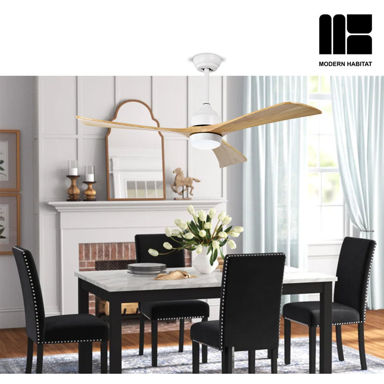 Aura 52" White and Light Oak Ceiling Fan with LED Light and Remote