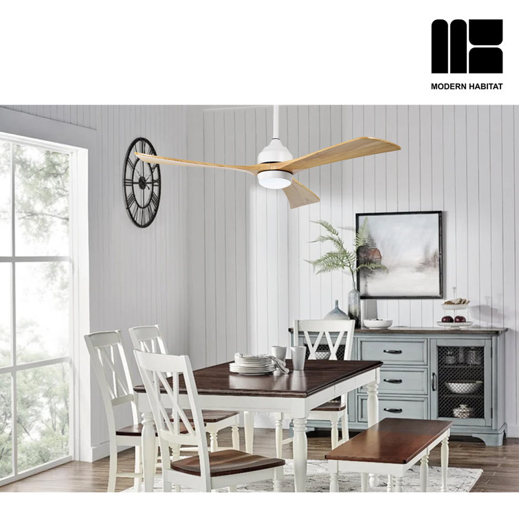 Aura 52" White and Light Oak Ceiling Fan with LED Light and Remote