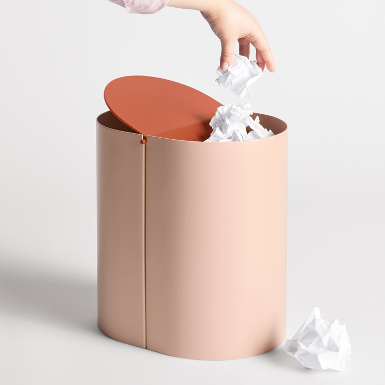 Blush Pink Powder-Coated Metal Office Wastebasket