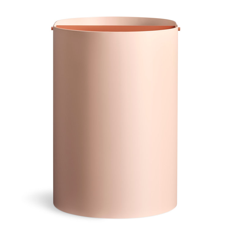 Blush Pink Powder-Coated Metal Office Wastebasket