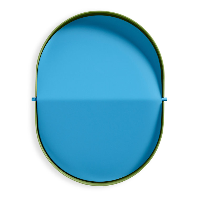 Grasshopper Green and Blue Metal Swing-Top Wastebasket