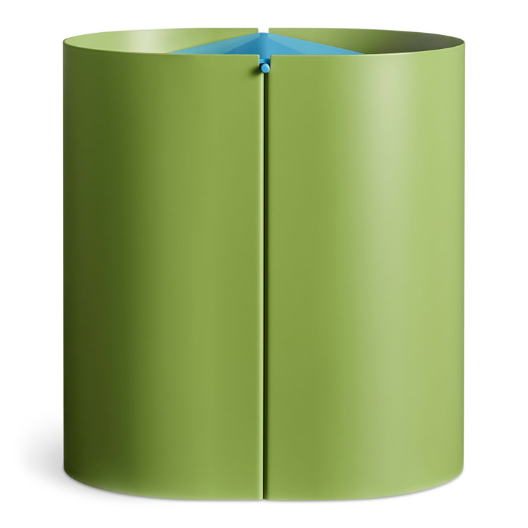 Grasshopper Green and Blue Metal Swing-Top Wastebasket