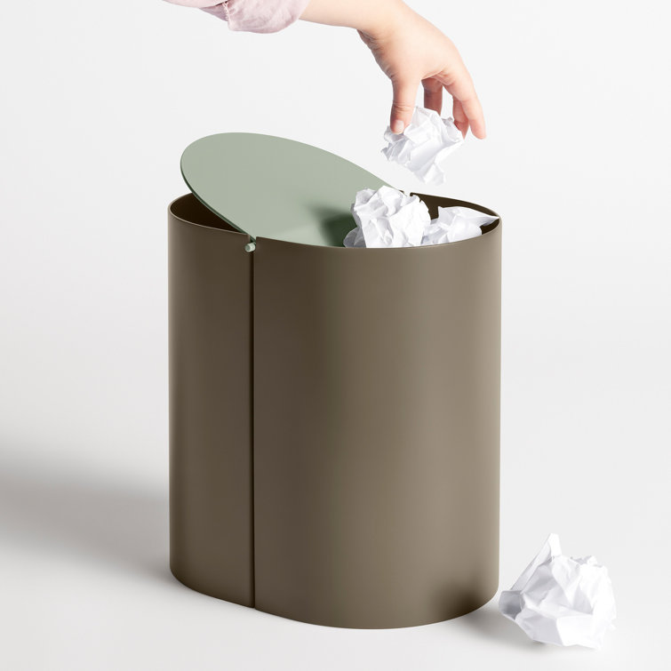 Dark Olive Metal Swing-Top Wastebasket