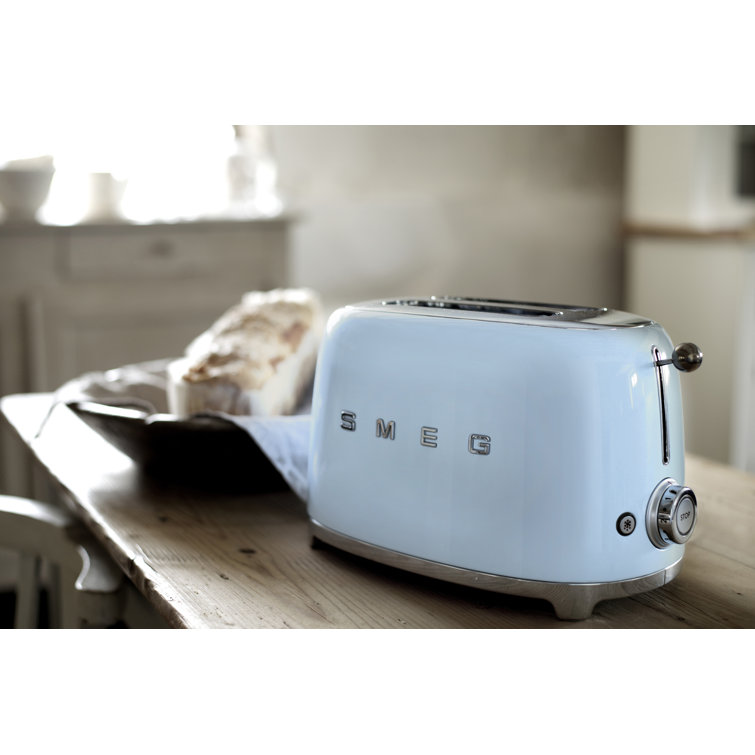 Pastel Blue Stainless Steel 2-Slice Toaster with Wide Slot