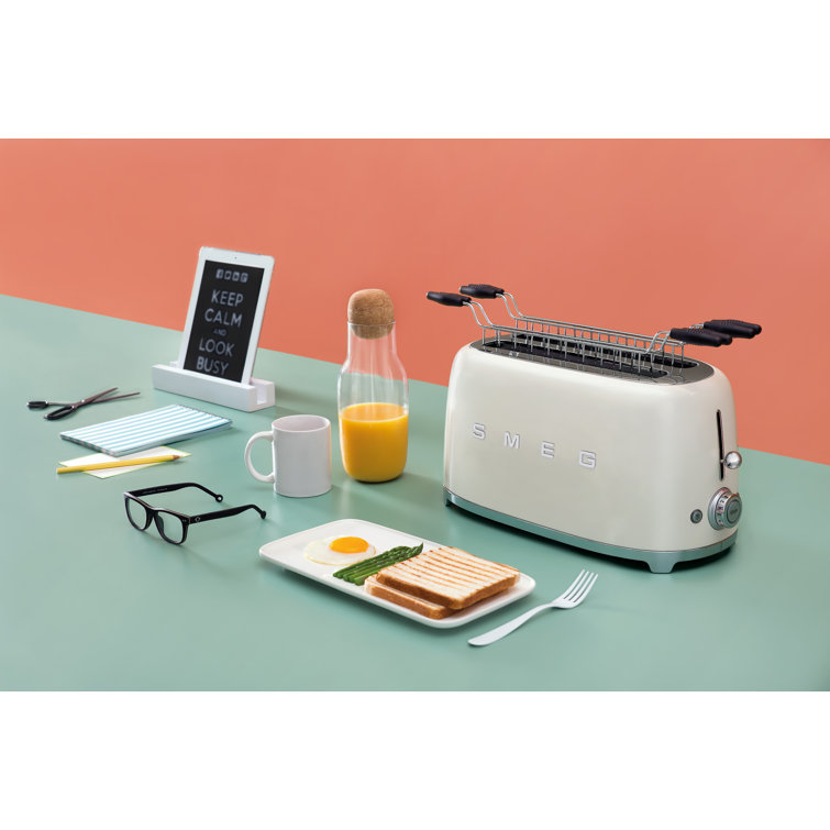 Cream Stainless Steel 4-Slice Wide Slot Retro Toaster