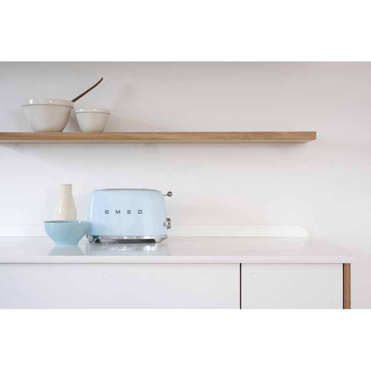 Pastel Blue Stainless Steel 2-Slice Toaster with Wide Slot