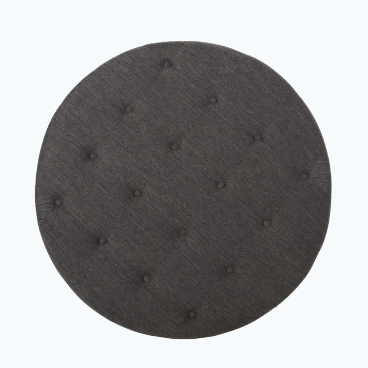 Andrue 40" Round Charcoal Gray Tufted Ottoman with Pine Wood Base