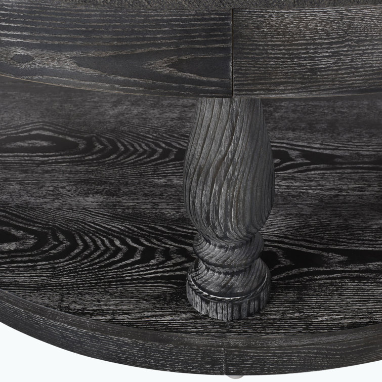 Andrue 40" Round Charcoal Gray Tufted Ottoman with Pine Wood Base