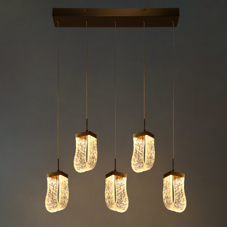 Aeyilana Brass and Crystal 5-Light LED Kitchen Island Pendant