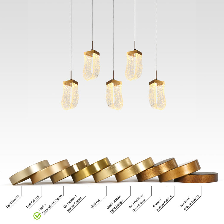 Aeyilana Brass and Crystal 5-Light LED Kitchen Island Pendant