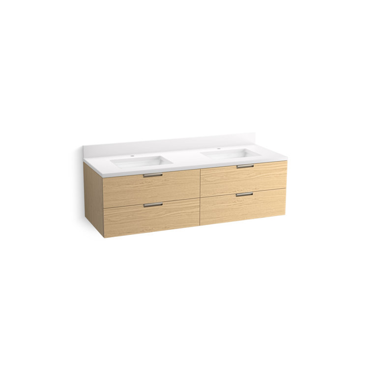 Maxstow 60" Light Oak Wall-Hung Double Vanity with Quartz Top