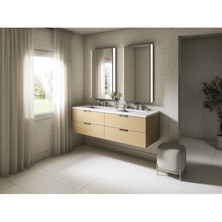 Maxstow 60" Light Oak Wall-Hung Double Vanity with Quartz Top