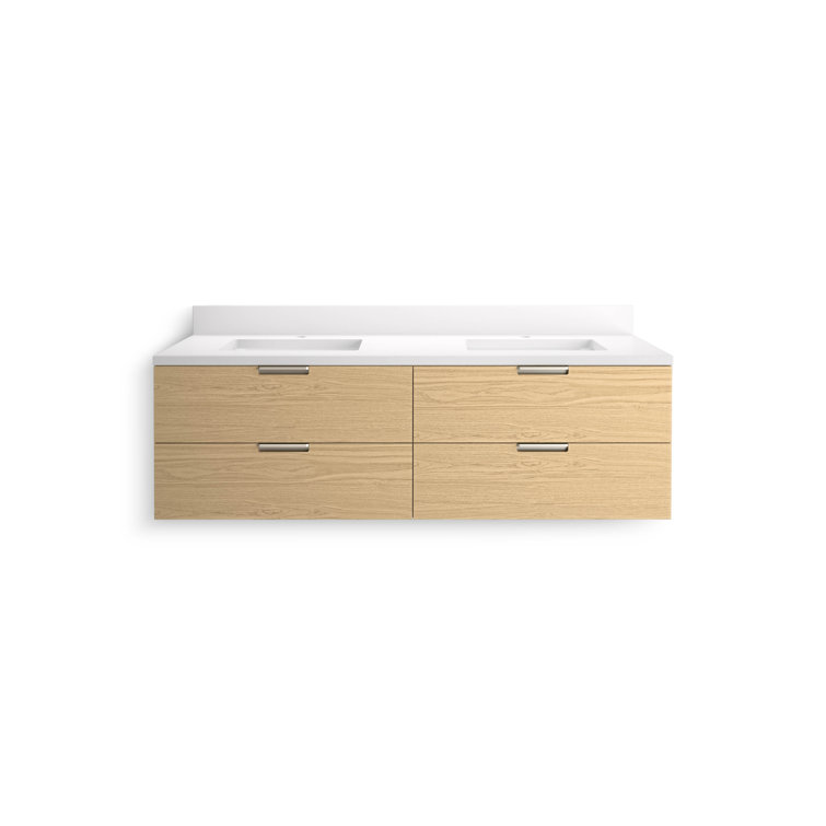 Maxstow 60" Light Oak Wall-Hung Double Vanity with Quartz Top
