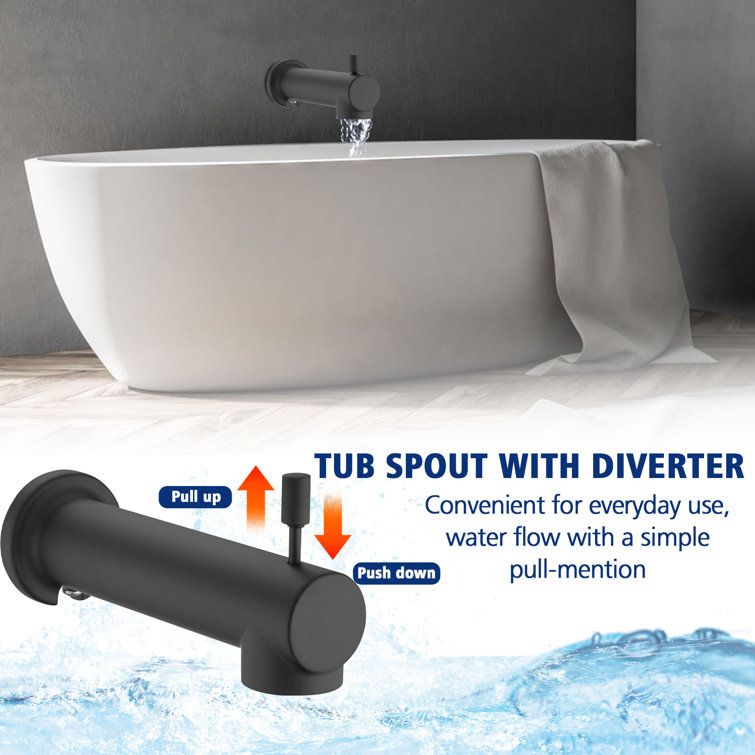 Matte Black Wall Mounted Tub Spout with Diverter