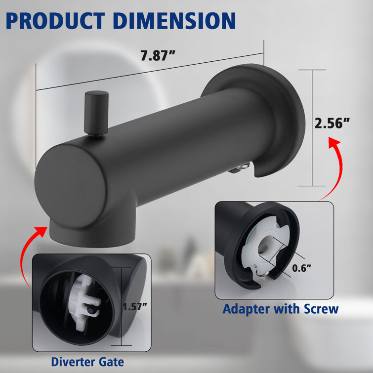 Matte Black Wall Mounted Tub Spout with Diverter