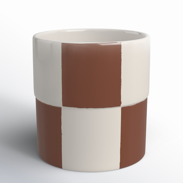 Brown and Cream Ceramic Checkerboard Round Planter