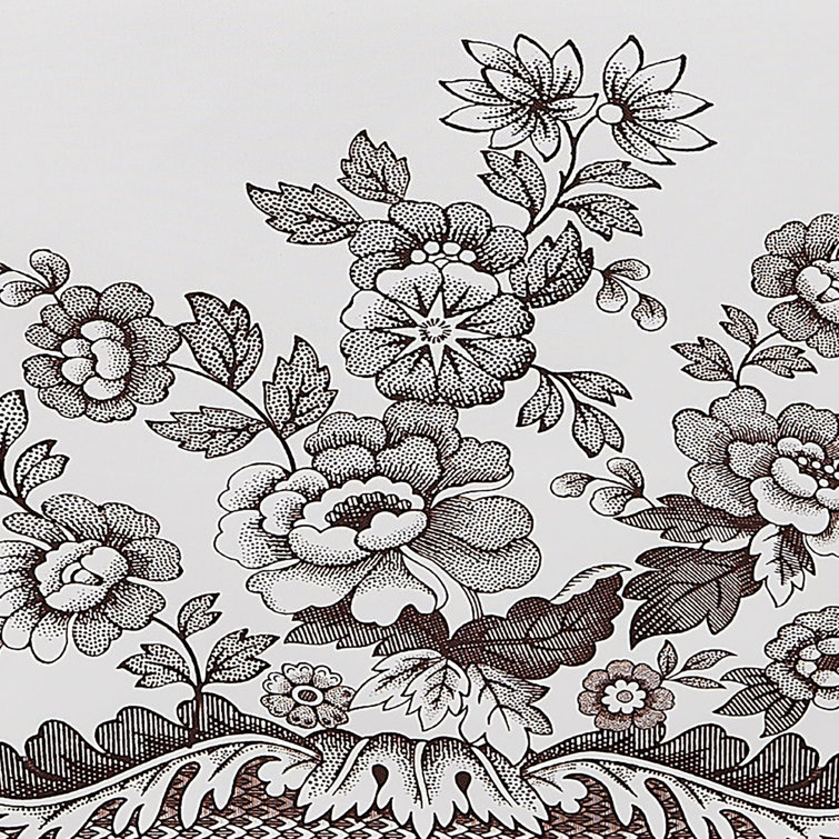 Ivory and Brown Floral Scroll 60" x 120" Polyester Tablecloth