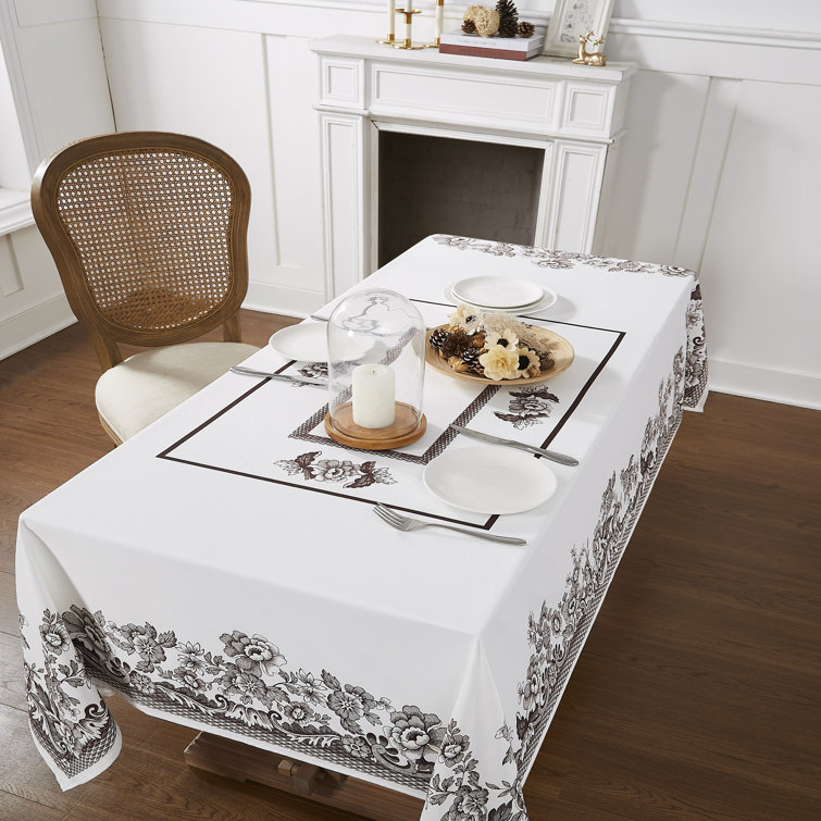 Ivory and Brown Floral Scroll 60" x 120" Polyester Tablecloth