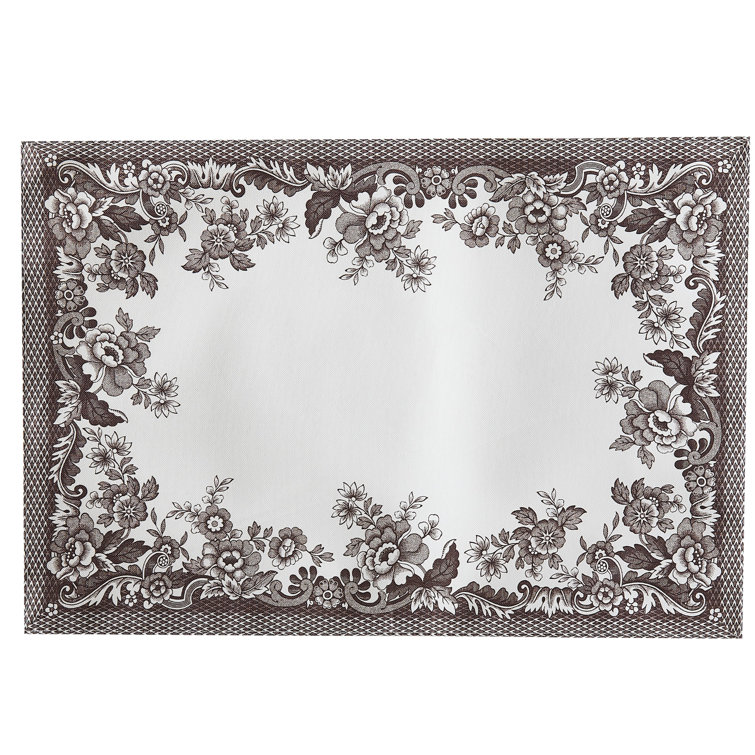 Ivory and Brown Floral Polyester Placemat Set, 13" x 19"