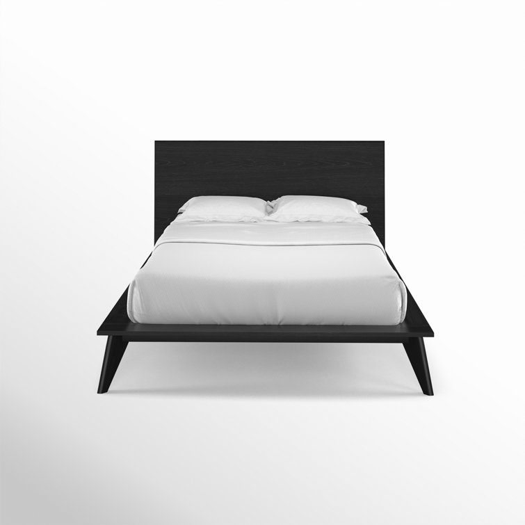 Black Oak Queen Platform Bed with Headboard and Drawer