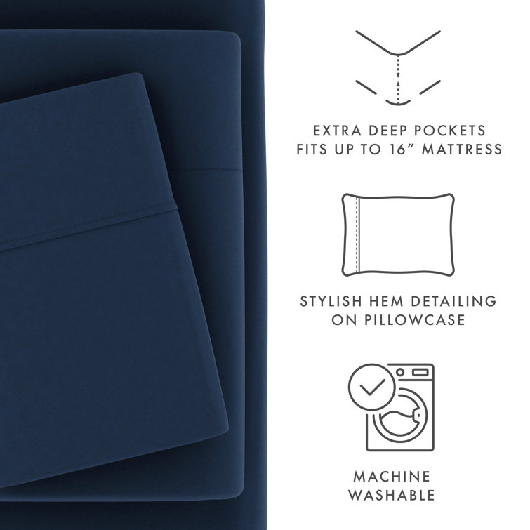 Navy Twin XL Deep Pocket Microfiber Sheet Set