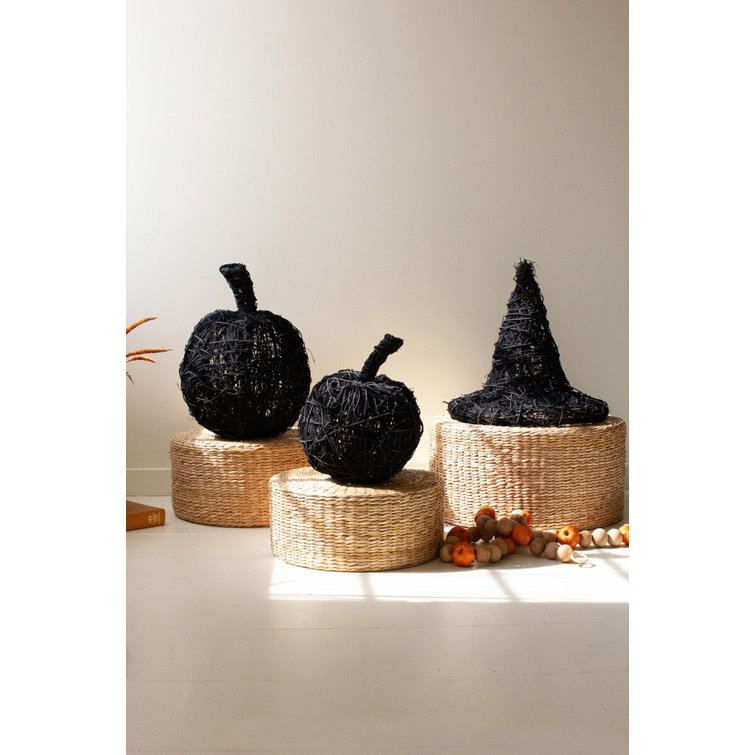 Set of Two Black Painted Twig Pumpkins for Fall Decor