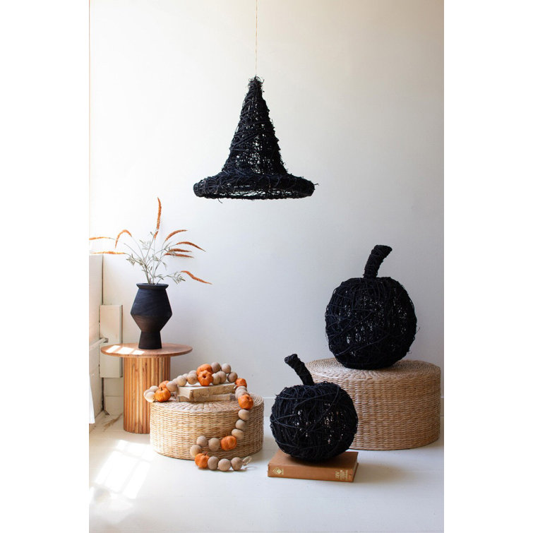 Set of Two Black Painted Twig Pumpkins for Fall Decor