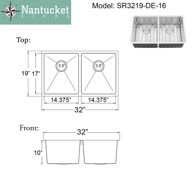 Pro Series 32'' Brushed Satin Stainless Steel Double Bowl Undermount Kitchen Sink