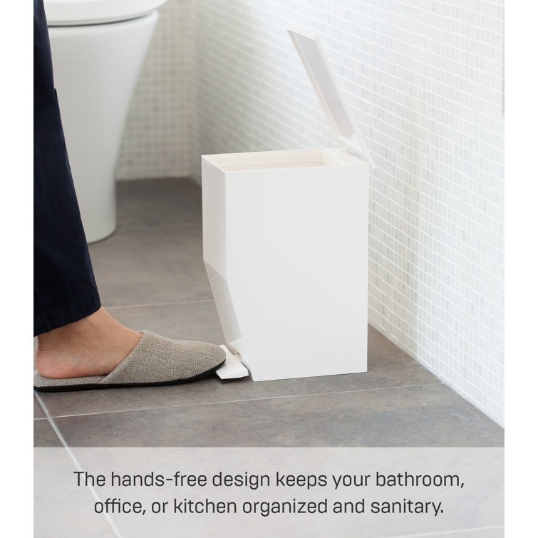 White Plastic Pedal Step Trash Can with Handle