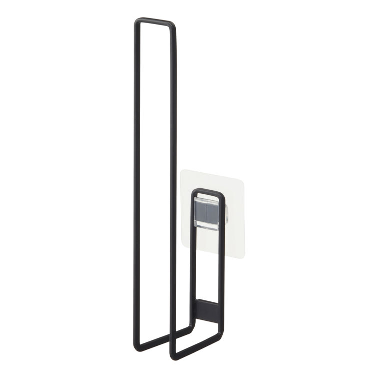 Compact Black Steel Traceless Adhesive Toilet Paper Holder