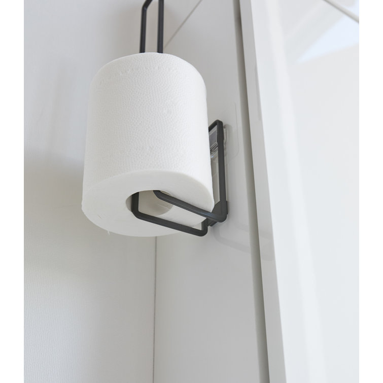 Compact Black Steel Traceless Adhesive Toilet Paper Holder