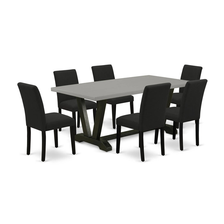 Distressed Jacobean 72" Rectangular Wood Dining Set with 6 Black Chairs