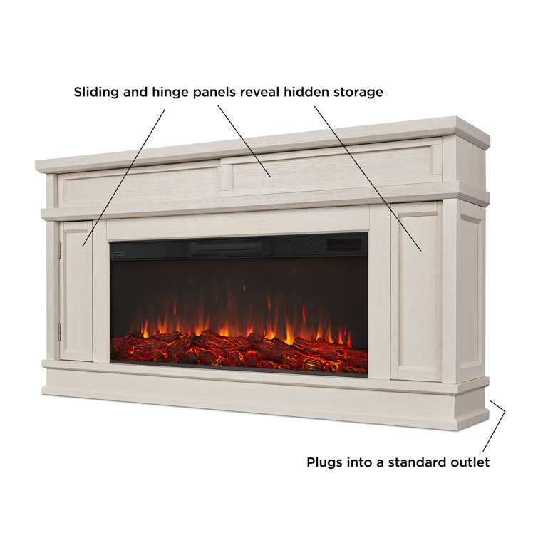 Bone White Electric Fireplace TV Stand with Cabinet