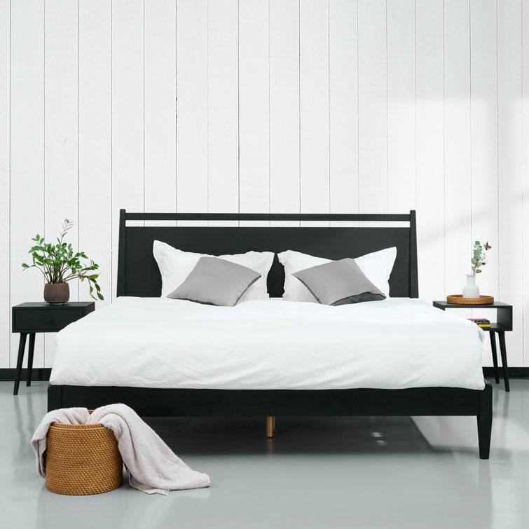 King Size Burnt Black Oak Wood Bed Frame with Headboard