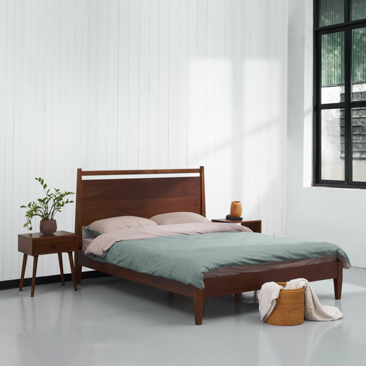 Adept Queen Dark Walnut Wooden Bed Frame with Headboard