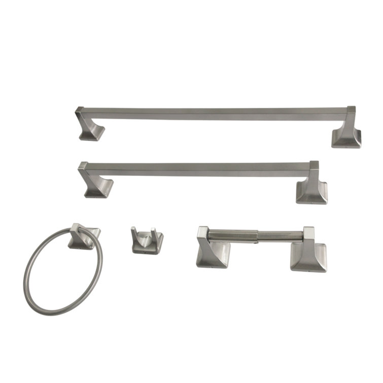 Satin Nickel 5-Piece Bathroom Hardware Set with Towel Bars