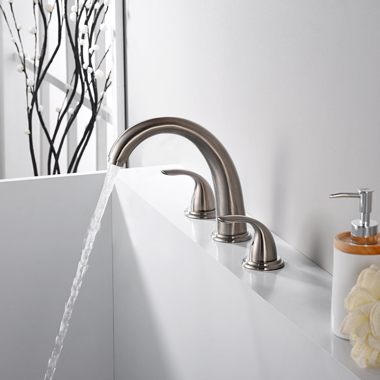 Brushed Nickel Dual Handle Roman Tub Faucet with Long Spout