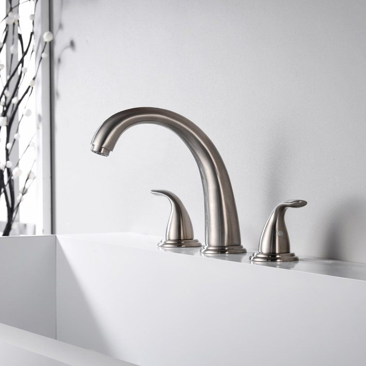 Brushed Nickel Dual Handle Roman Tub Faucet with Long Spout