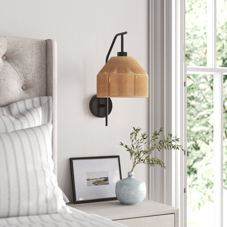 Black and Beige Dimmable Wall Sconce with Rope Shade
