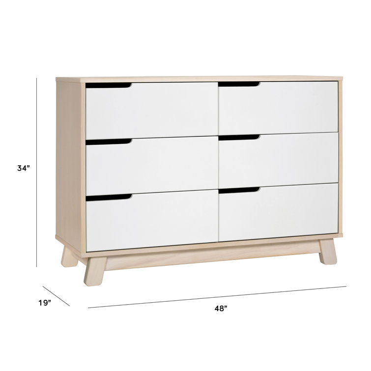Hudson Mid-Century Modern 6-Drawer Dresser in Washed Natural/White