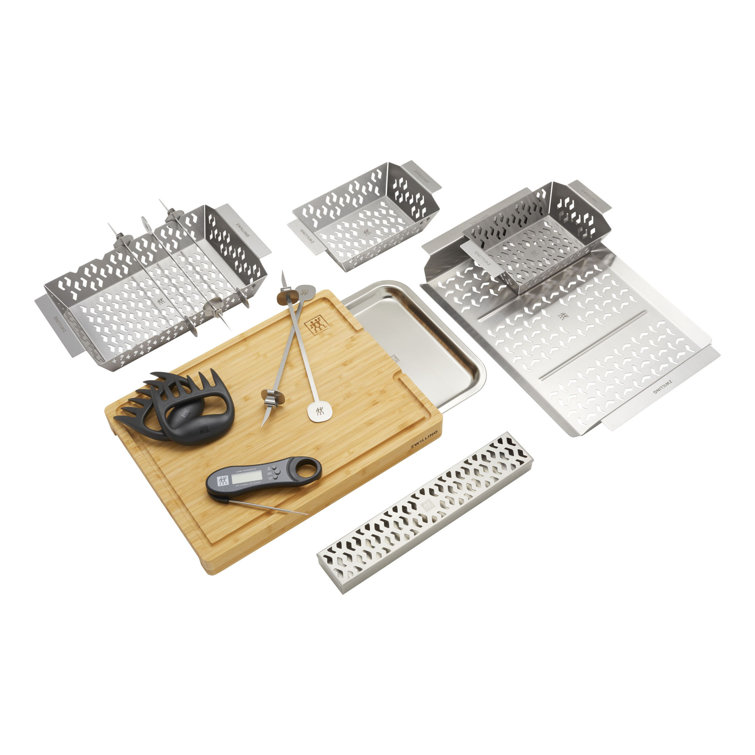 Outdoor Bamboo and Stainless Steel 13-Piece BBQ Tool Set