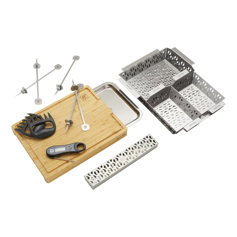Outdoor Bamboo and Stainless Steel 13-Piece BBQ Tool Set
