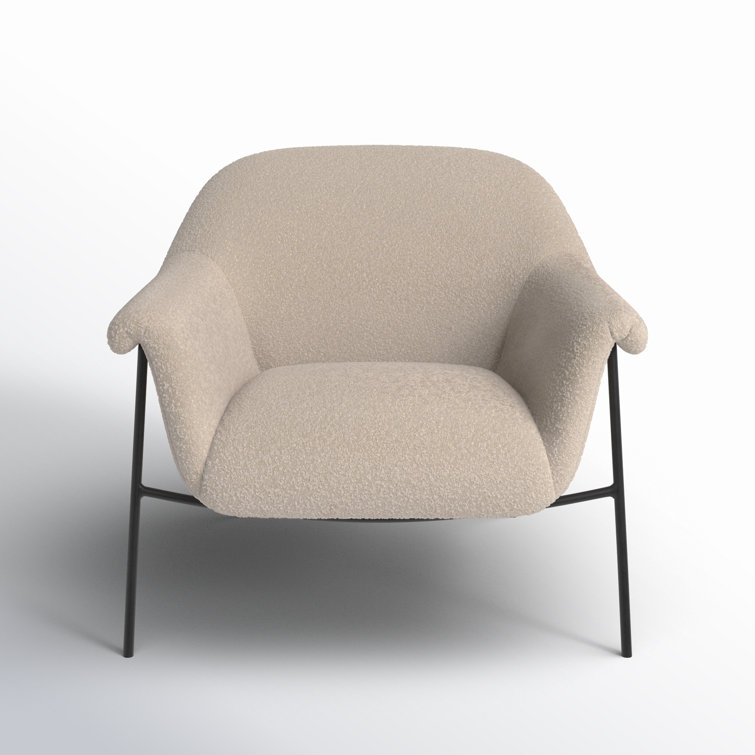 Suerte Contemporary Sand Bouclé Accent Chair with Metal Base