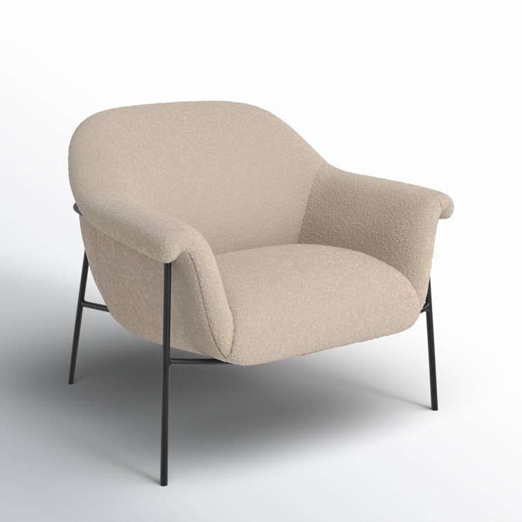 Suerte Contemporary Sand Bouclé Accent Chair with Metal Base