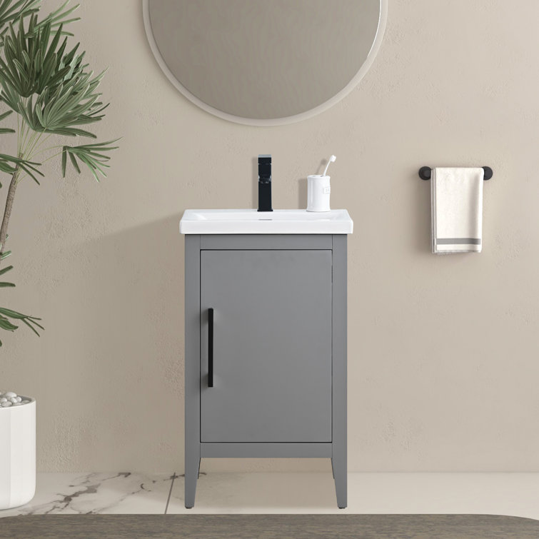 Cashmere Gray Single Bathroom Vanity with Ceramic Top and Matte Black Hardware