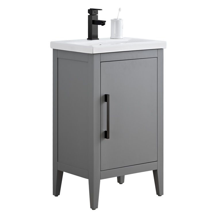 Cashmere Gray Single Bathroom Vanity with Ceramic Top and Matte Black Hardware