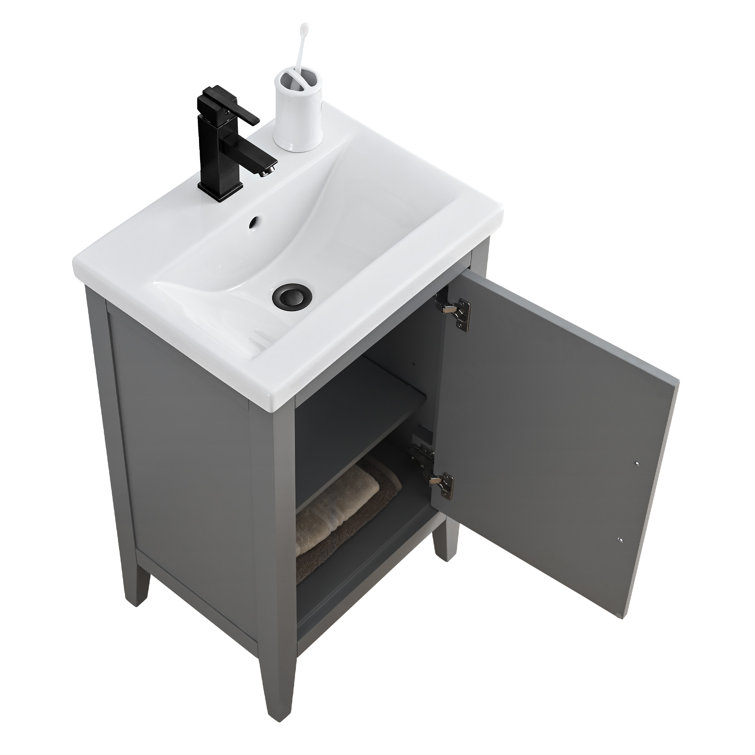 Cashmere Gray Single Bathroom Vanity with Ceramic Top and Matte Black Hardware