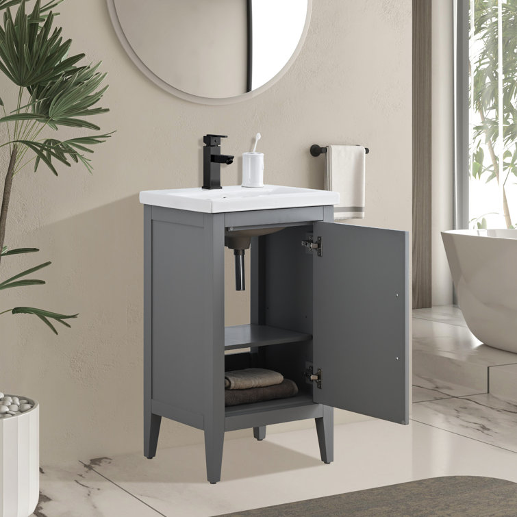 Cashmere Gray Single Bathroom Vanity with Ceramic Top and Matte Black Hardware