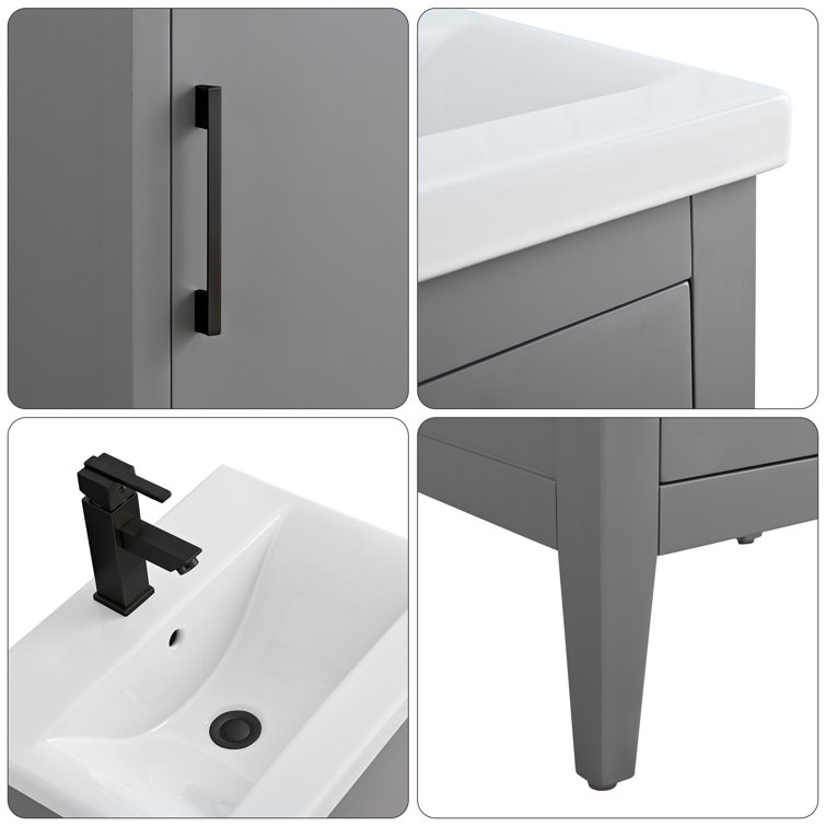 Cashmere Gray Single Bathroom Vanity with Ceramic Top and Matte Black Hardware
